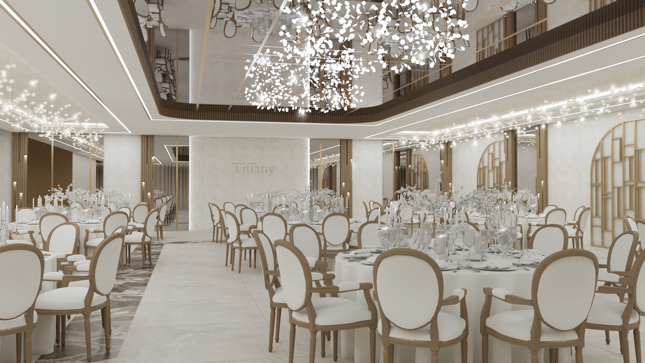 Strefa jadalniana z geometryczną ścianą